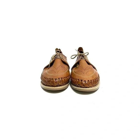 Vintage 1970s brown leather woven lace up casual deck shoes - Picture 2 of 8
